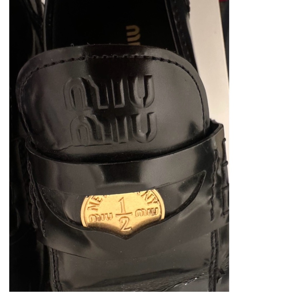 Miu Miu Women’s 7.5 Black Leather Penny Loafers - Picture 3 of 6